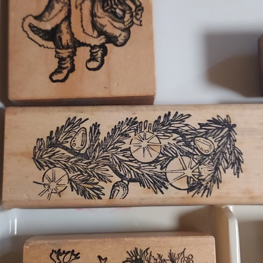 Rubber Stamps Christmas Theme Set Of 10 Holiday Wooden Stamps